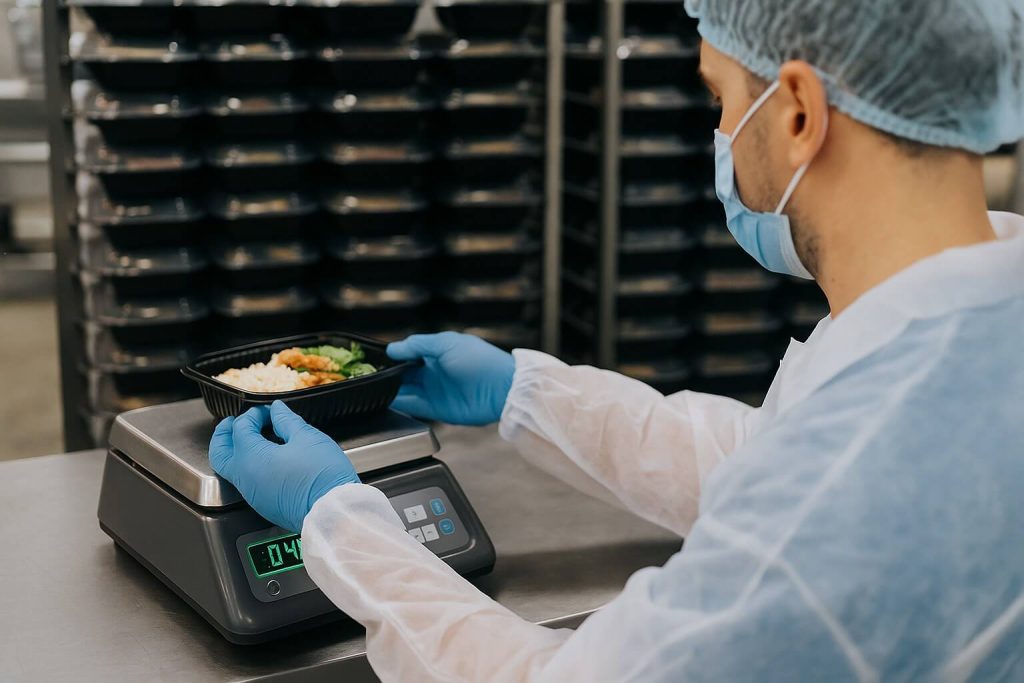 Penggunaan timbangan untuk kontrol kualitas kemasan makanan siap saji (1)